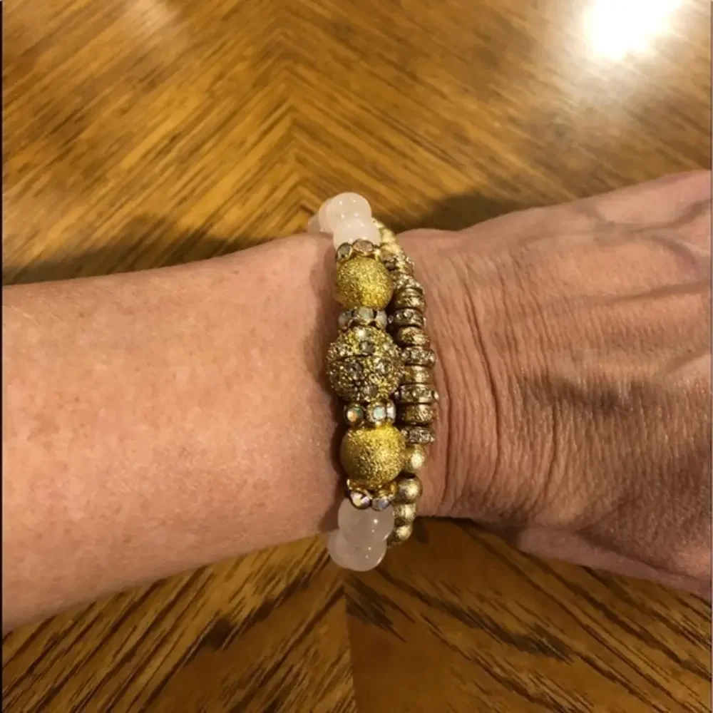 Gold and pink‎ beaded bracelet set- costume jewelry